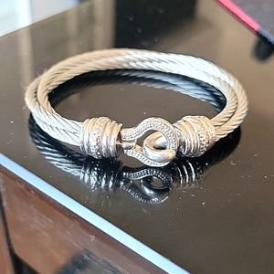925 Sterling Silver, Steel Cable Diamond Bracelet